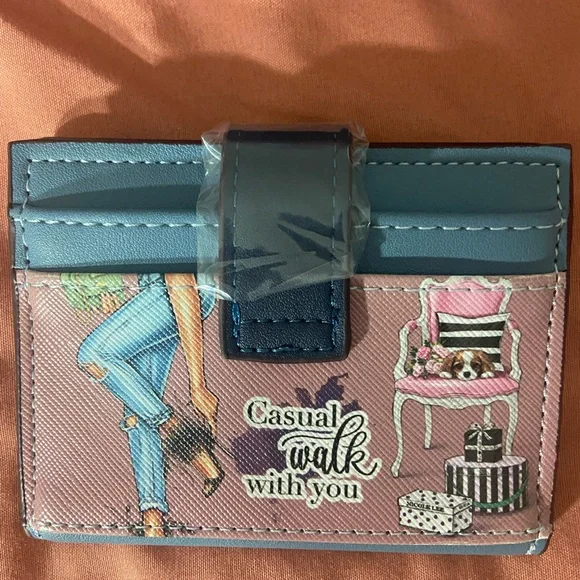 NWOT Nicole Lee Casual Walk Printed Kiss-lock Wallet & Card Holder-Pink and Blue - Picture 2 of 5